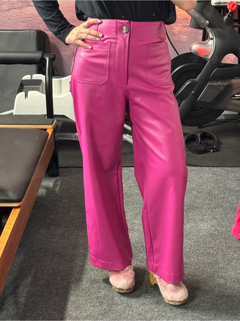 Anthropologie Maeve Collette Faux Leather High-Rise Wide-Leg Pants Bright Pink